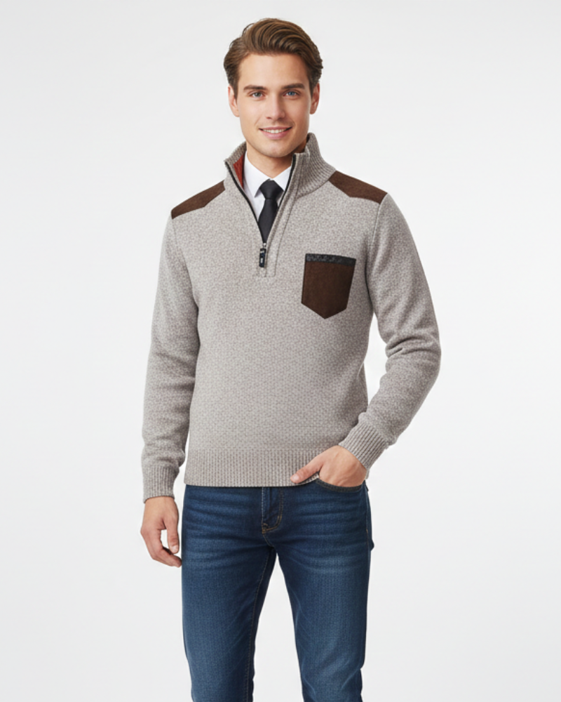 Tristan Herren Wollpullover mit halbem Reißverschluss – Eleganter Pullover mit Brusttasche & Komfortschnitt