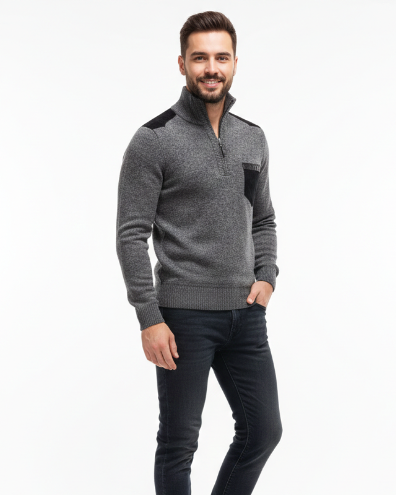 Tristan Pull Laine Homme Demi-Zip – Pullover Élégant avec Poche Poitrine & Coupe Confort