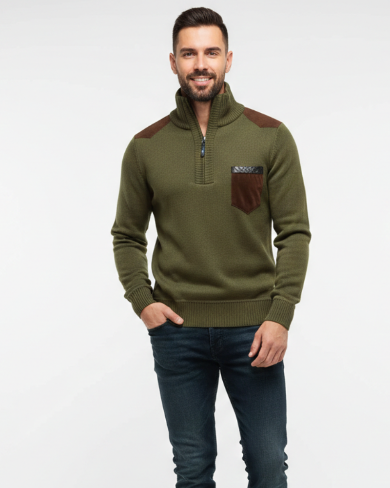 Tristan Herren Wollpullover mit halbem Reißverschluss – Eleganter Pullover mit Brusttasche & Komfortschnitt