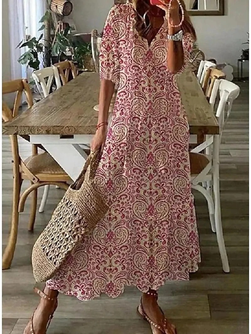 Long Dress Woman Bettina – Bohemian Summer Dress with Waist Cord & Airy Cut