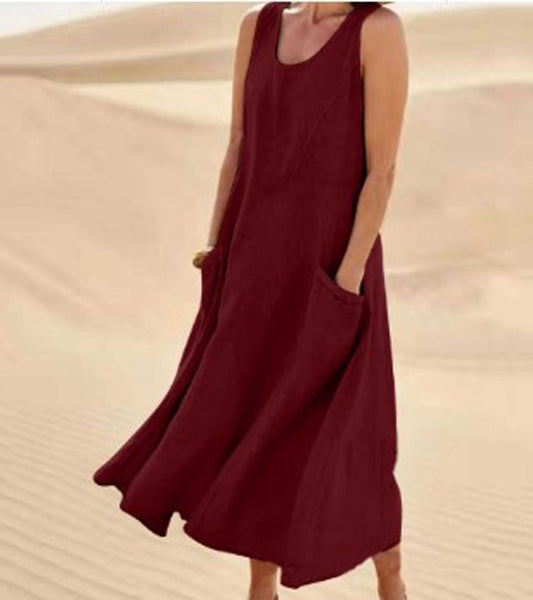 Vestido Elise de Algodão para Mulher – Suave, Respirável e Bolsos Práticos para Conforto Diário