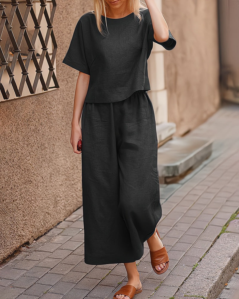 Fiore Ensemble Femme – Set Estival 2 Pièces Léger & Élégant pour Été Décontracté