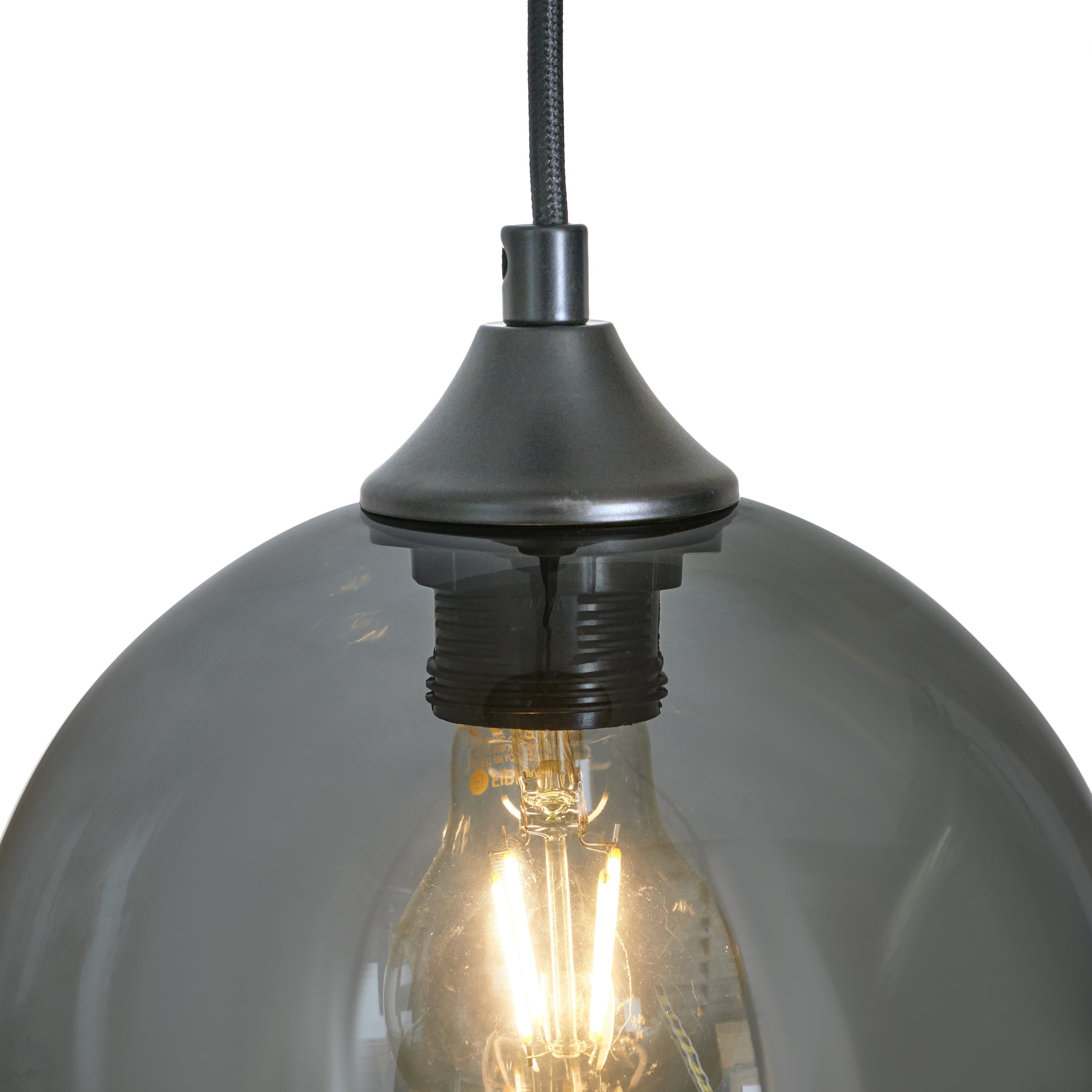 Lampa wisząca 3-punktowa z kulami, szkło czarne przydymione, styl industrialny, do salonu lub jadalni, LED