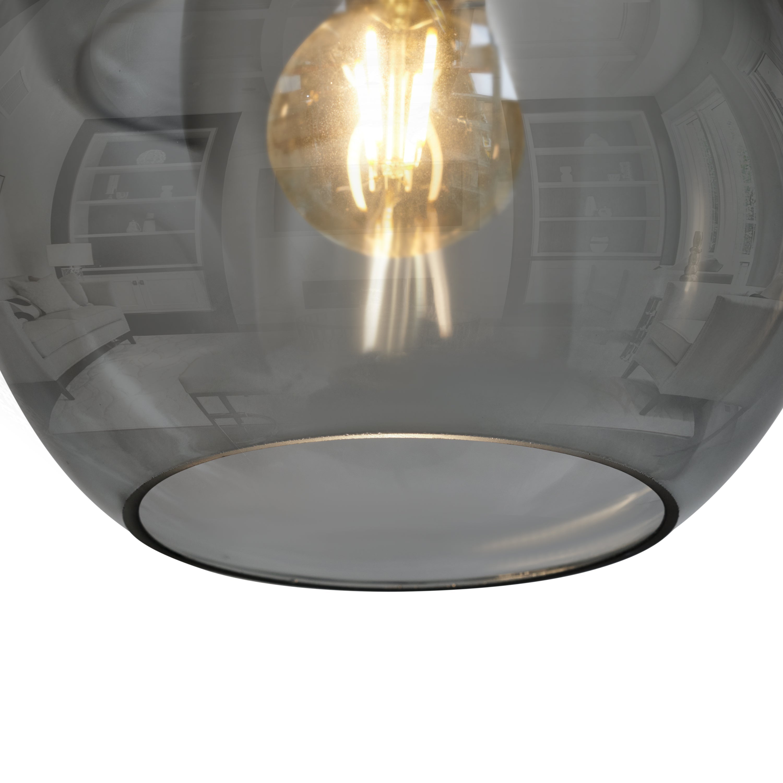 Lampa wisząca 3-punktowa z kulami, szkło czarne przydymione, styl industrialny, do salonu lub jadalni, LED