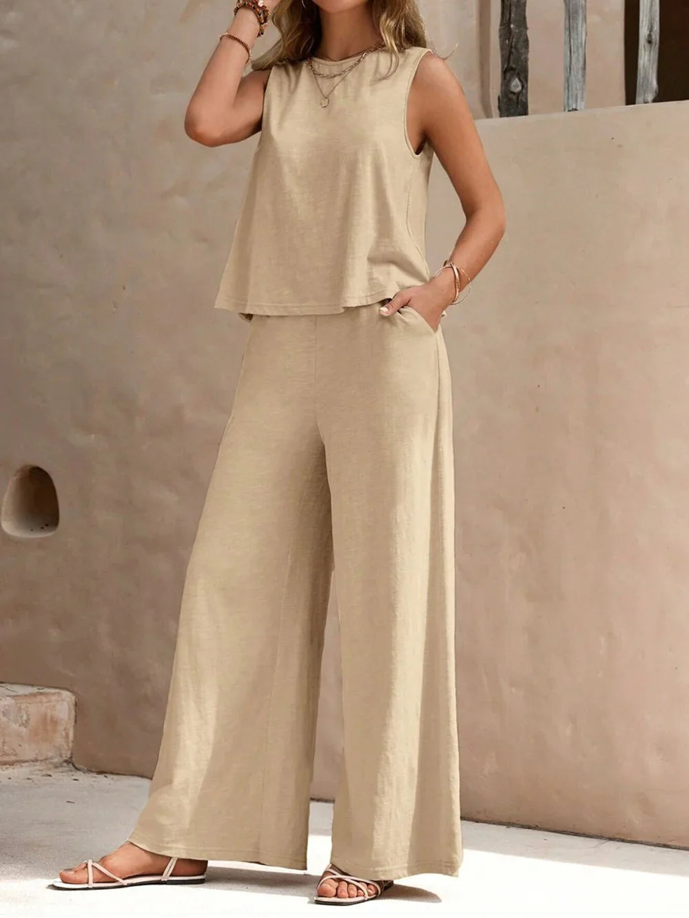 Molly Ensemble Femme Été – Tenue 2 Stück mit lässigem Oberteil und fließender Hose